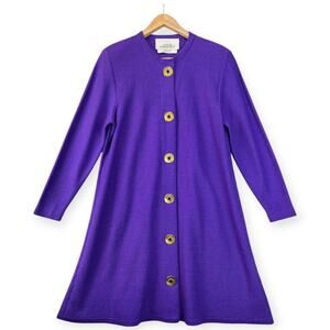 Vtg STEVE FABRIKANT I.Magnin Knit Dress Paris-Theme Mini Sz Med Purple Retro